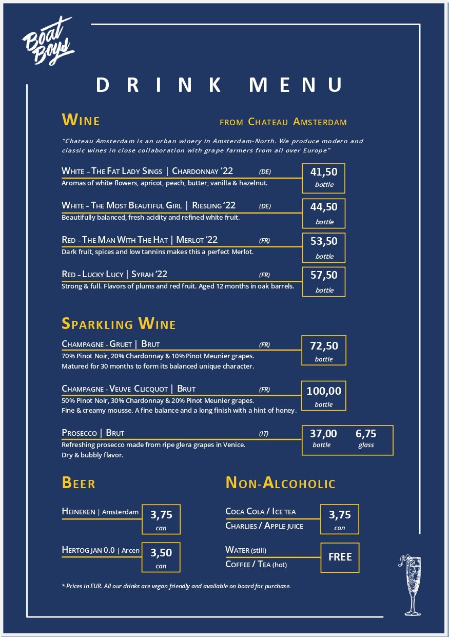 Private Boat Tours Amsterdam Drinks