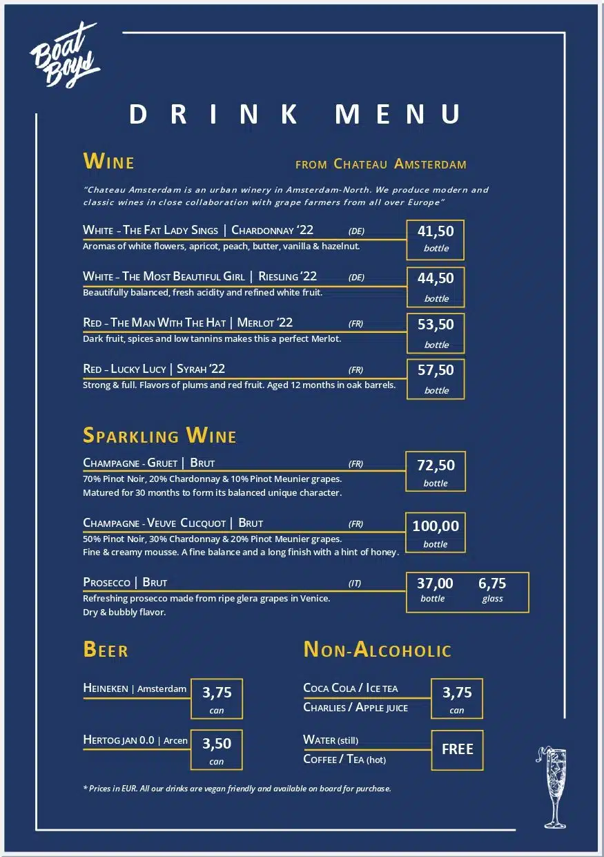 ミニバーのドリンクメニューと価格