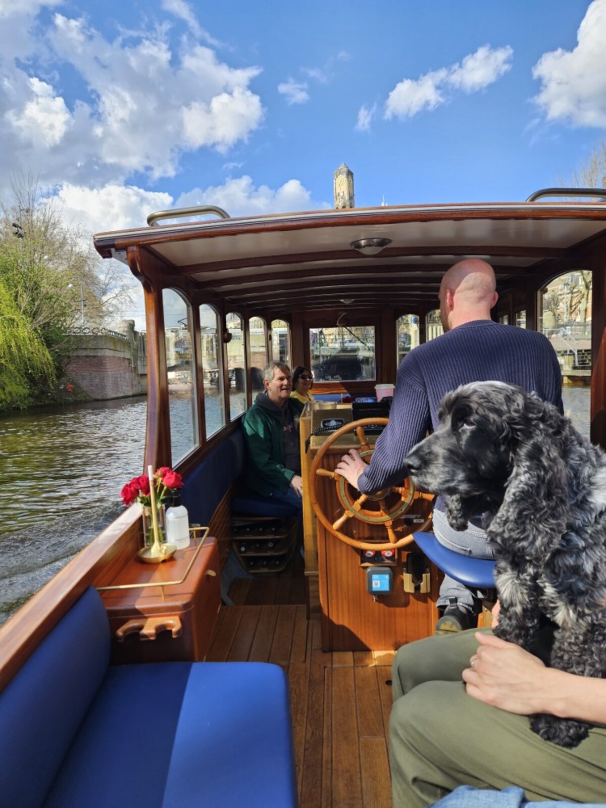 Dog on board a private dog-friendly canal cruise Amsterdam